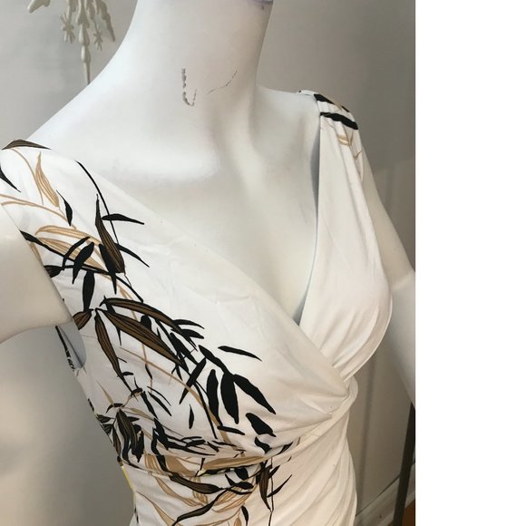 Le Chateau Formal Cocktail White Black Yellow Floral Bodycon Cotton Summer Dress - Picture 5 of 6